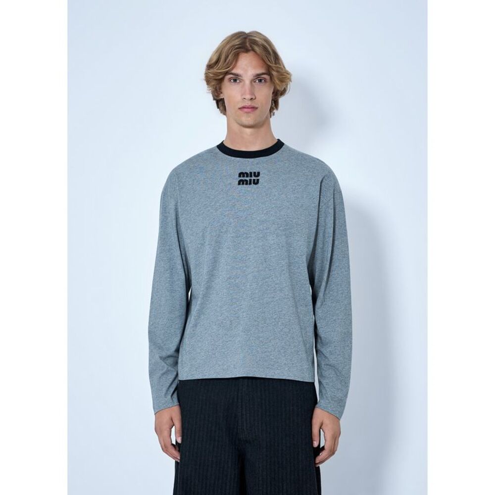 Miu Miu Men Logo Motif Long Sleeve T-Shirt